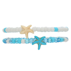 Conjunto de tobilleras con cuentas de estrellas para niñas, adornos elásticos para pies de playa con dije de concha, joyería de moda de verano D1692-1 - Product Image 5