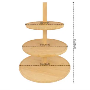 Natural Large Bamboo Wooden 3 Tier Round Dessert Display Stand Serving Tray