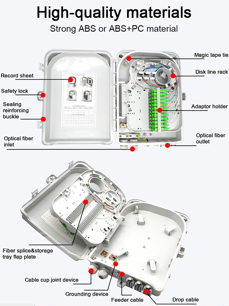 24 Core Fiber Optic Distribution Box Terminal Box ODN FTTH IP65 With Patch Cord Pigtail