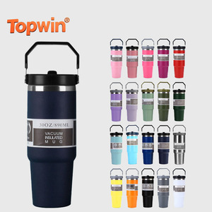 Wholesale 30 oz Travel Insulated Hot and Cold Drinks 20 oz Powder Coated Double Wall Coffee Tumbler Mugs with Straw Handle - Product Image 1