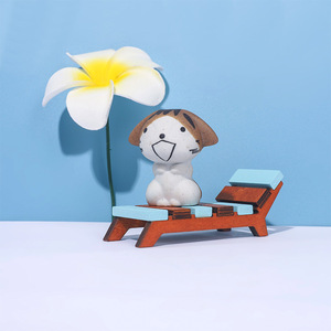 Chaise longue de plage d'été, ensemble de meubles miniatures en bois, jouet pour maison de poupée, 9x3.5x3.8cm, bleu et blanc - Product Image 2
