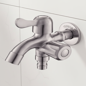 <span class=keywords><strong>Robinet</strong></span> mural moderne en acier inoxydable brossé SS304 à double sortie et double commande pour machine à laver et salle de bain - Product Image 3
