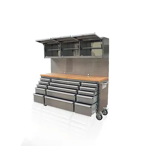 430 stainless steel 72 inch rubber wood workbench with caster 15 drawers