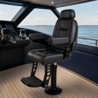 Chaise de capitaine marine pliable en cuir PU de qualité commerciale avec accoudoirs, repose-pieds et piédestal pour poste de pilotage de yacht