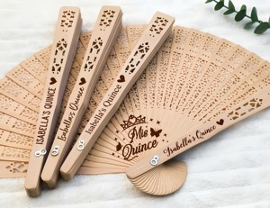 Éventail pliant artisanal en bambou naturel <span class=keywords><strong>personnalisé</strong></span>, gravure de logo sur mesure, 20,5x35cm, pour mariage et fête - Product Image 3