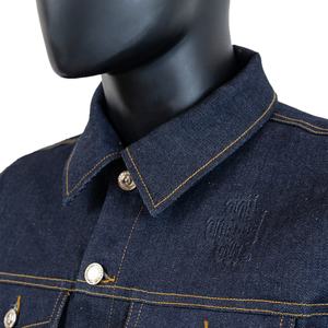 Veste en denim classique à ourlet brut, logo en relief, coton lourd de 11 à 15 oz, personnalisée par TOPSHOW Designer pour hommes - Product Image 4