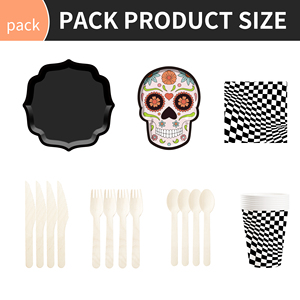 DAMAI Halloween-themed Skull Paper Plates Black Paper Plate Set Disposable Paper Plate Set - Product Image 6