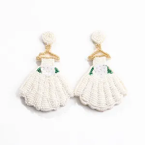 Fairy Hand-woven beaded Earrings White hanger dress Rice beaded earrings Light luxury rice beaded earrings