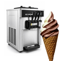 Machine à glace molle commerciale haute capacité en acier inoxydable, pour lait, eau et yaourt glacé, 3 saveurs, facile à utiliser