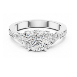 Anillo de Compromiso de Tres Piedras con Corte Redondo, Anillo de Diamantes Trillón en Oro Amarillo, Anillo de Promesa Pasado, Presente y Futuro, Joyería Nupcial Elegante - Product Image 5