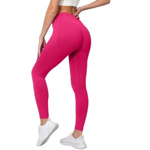 Pantalones de <span class=keywords><strong>yoga</strong></span> de cintura alta para mujer, color liso, estilo euroamericano, con efecto levanta glúteos, de Spandex/Nylon, de longitud completa, de secado rápido - Product Image 5