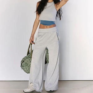 Costume da bagno estivo personalizzato di alta qualità canotta Skinny e gamba larga due pezzi Set Crop Top elastico pantaloni da Jogger - Product Image 6