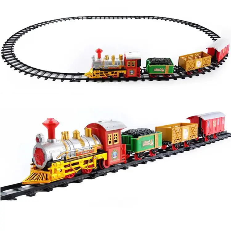 Battery Operated Toy Train Slot Lighting Music Plastic Electric Train Tracks Set