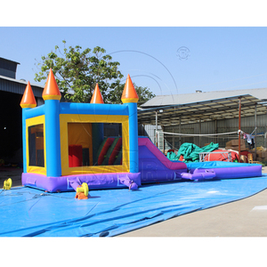 Toboggan <span class=keywords><strong>aquatique</strong></span> gonflable triple piste style château bleu et violet avec piscine, combo <span class=keywords><strong>aquatique</strong></span> commercial à thème princesse pour l'été - Product Image 3