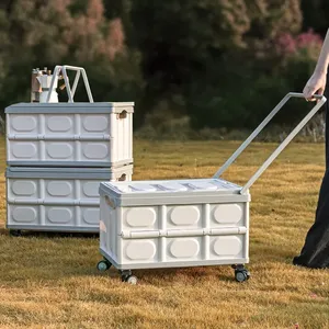 Boîte <span class=keywords><strong>de</strong></span> <span class=keywords><strong>rangement</strong></span> pliable pour le camping avec roues, boîte d'organisation portable pour pique-nique en plein air, chariot <span class=keywords><strong>de</strong></span> courses en plastique PP pour voiture - Product Image 1