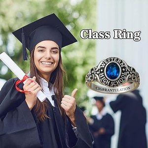 Chất Lượng Cao 3D In Brass <span class=keywords><strong>Class</strong></span> Nhẫn Thanh Lịch Birthstone Khắc Vòng Tốt Nghiệp Cho Phụ Nữ Và Nam Giới Với Đá Quý - Product Image 5