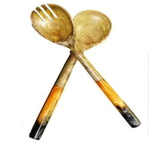 Ensemble d'ustensiles de service en bois d'acacia avec poignée blanche moderne, fait à la main, bois de manguier naturel, qualité supérieure, finition satinée - Product Image 4