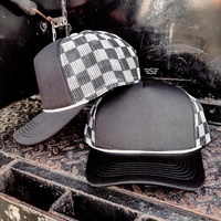 Casquette de sport d'extérieur 5 panneaux en stock avec logo personnalisé pour femmes et hommes, en mousse et maille, à carreaux, style OTTO Trucker