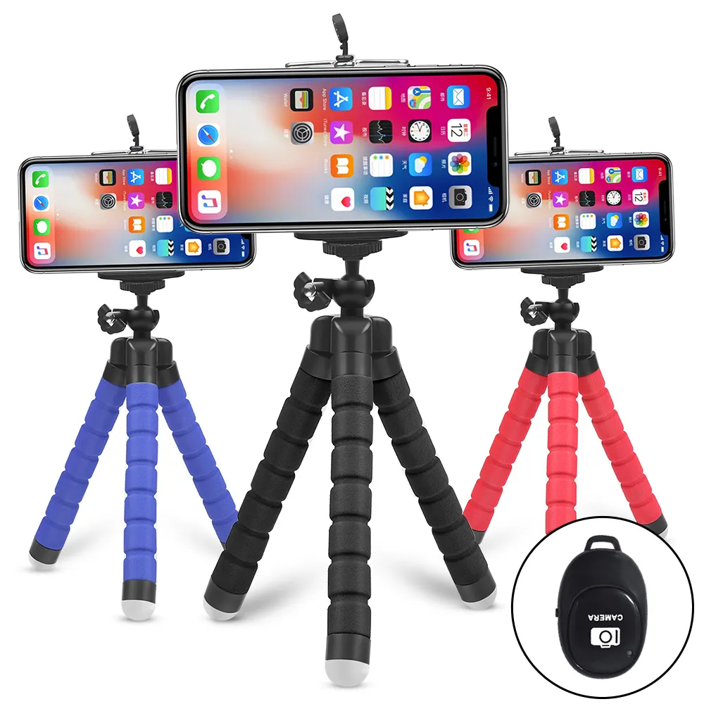 Cell Phone Tripod,Octopus Flexible Sponge Self Stick Gopro Cellphone Tripods Phone Holder With Remote Trepied De Telephone