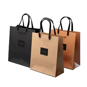 White And Brown Black Kraft Paper Twisted Handle Shopping Carrier Bag With Logo Printed