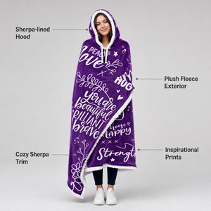 Custom OEM ODM Hugs Sherpa Fleece Wearable Blanket <strong>Hoodie</strong>, Birthday Gifts for <strong>Women</strong> Inspirational Words for Female for Friend - Product Image 3