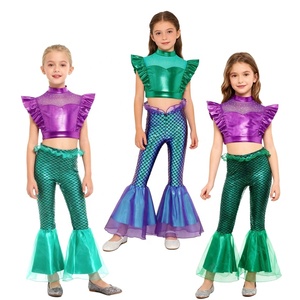 Costumi da Sirena per Ragazze 6-16 Anni, Top Metallizzato con Volant e Pantaloni a Zampa, Set Completo per Danza e Cosplay - Product Image 1