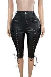 Nuovi Shorts Estivi da <span class=keywords><strong>Donna</strong></span> in <span class=keywords><strong>Pelle</strong></span> PU, Stile Streetwear alla Moda, Aderenti con Lacci, Casual, Modello Biker, Lunghezza Midi - Product Image 2