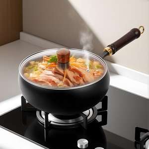 Poêle à frire en fer forgé à motif martelé, antiadhésive, à fond plat, non revêtue, grande capacité, type wok - Product Image 5