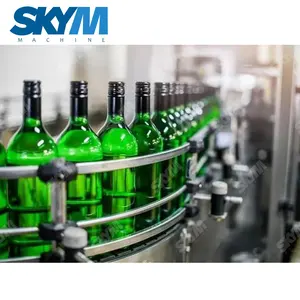 Full Automatic Glass Bottle aluminum lid Liquid Alcohol Drink Whisky Vodka Wine Filling Bottling Labeling Packaging Machine Line