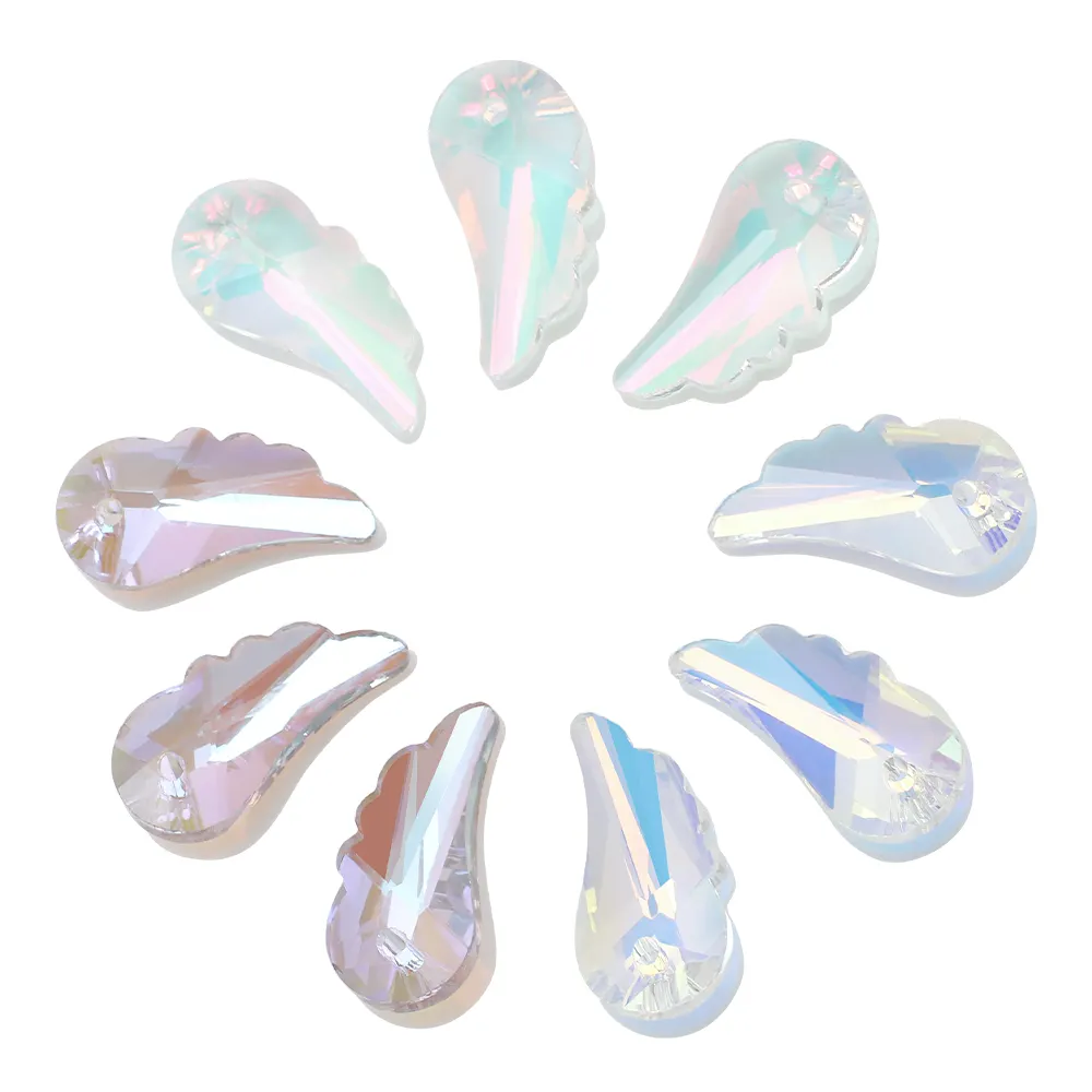 Zhubi 9X20MM manik-manik kaca sayap malaikat warna bersinar manik-manik liontin kristal transparan untuk membuat perhiasan kerajinan DIY