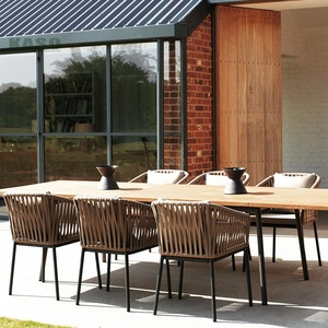 Comedor de aluminio Patio moderno Hotel Seccional de madera de teca <span class=keywords><strong>Bistro</strong></span> restaurante silla conjunto de ratán cuerda al aire libre Muebles de Jardín conjunto - Product Image 5