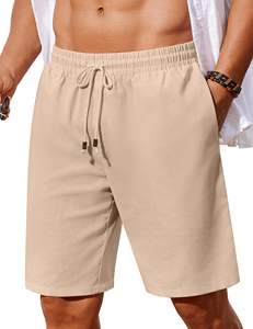 กางเกงขาสั้นผ้าลินินลำลองผู้ชายใส่สบายกางเกงขาสั้นชายหาดมีเชือกผูกเอวยางยืดมีกระเป๋าข้าง - Product Image 4