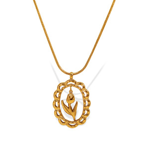 สร้อยคอรูปวงรีลายฉลุ ดีไซน์หัวใจดอกทิวลิป ทำจากโลหะผสมสังกะสีชุบทอง สร้อยคอจี้แฟชั่น - Product Image 5