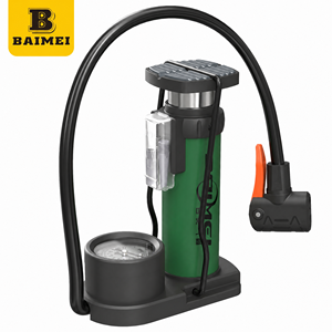 Pompe à <span class=keywords><strong>pied</strong></span> haute pression BaiMei 140 PSI avec manomètre – <span class=keywords><strong>Gonfleur</strong></span> d'air portable pour vélo, moto, voiture, ballon - Product Image 1