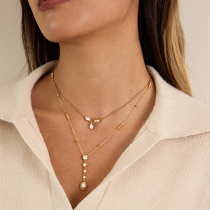 สร้อยคอจี้เพทายทรงหยดน้ำ สแตนเลส ดีไซน์เรขาคณิต ประดับขอบเพชร สำหรับผู้หญิง เครื่องประดับแฟชั่น - Product Image 2