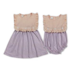 RTS Pink <b>Top</b> Purple Stripes Button Baby Girls Summer Dresses <b>Bubble</b> Romper Wholesale Sisters Clothing Boutique Factory Clothes - Product Image 5