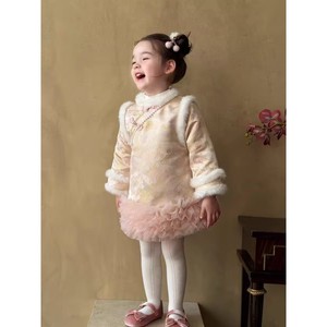 Traditional Chinese Style Winter Dress For Baby Girls New Year Outfit Princess Dress With Fur Trim And Ruffles - Product Image 3