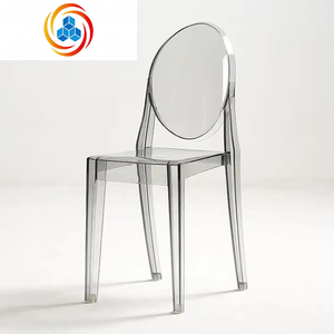 Chaises de salle à manger rondes en polypropylène acrylique transparent, chaises en plastique modernes pour l'extérieur, couleur noire - Product Image 2
