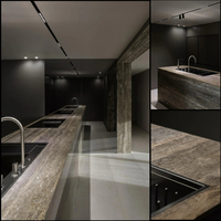 Dalle de travertin gris argenté de luxe en pierre naturelle d'Italie pour panneau mural de vanité de baignoire Carrelage de sol de salle de bain Villa Escalier