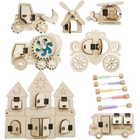 Différents types d'accessoires en bois pour tableaux d'activités DIY : Château, animaux, lettres, chiffres, mouvements – Jouets éducatifs pour enfants, cadeaux