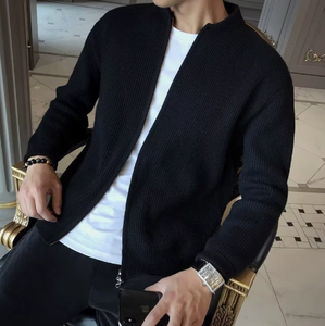<b>Men</b> Ribbed Zip Up <b>Cardigan</b> Sweater Solid Color Knitted Jacket Stand Collar <b>Long</b> Sleeve <b>for</b> Autumn Winter - Product Image 4