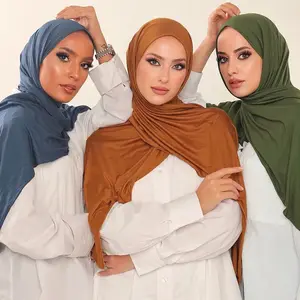 YW60 Wholesale Customized Women Cotton Scarf Ethnic Foulard Muslim instant hijabs Plain Turkish Jersey Scarves Shawl