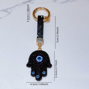 Pendant Full of diamond Rhinestone Lucky Blue Evil Eye Luxury Lightweight Metal Keychain Diamond Fatima Hand Blue Eye Car Key - Product Image 5