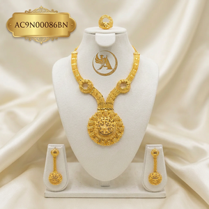 Conjunto de Collar y Aretes con Baño de Oro de 24K para Mujer, Diseño Circular, Joyería de Boda, Estilo Africano de Lujo - Product Image 1