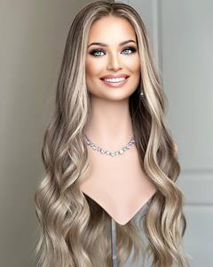 Cabello Humano Europeo Kosher 100% Virgen, Color Castaño Ceniza con Reflejos, Ondulado Largo, con Frente de Encaje Judío, para Mujeres, Slavic, Nudos Pequeños Individuales, HD - Product Image 1