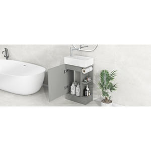 Db 18.6 Solid <b>Wood</b> Bathroom <b>Vanity</b> With Sink Two Tier Shelf Grey Modern Design Floor Standing Contemporary Style - Product Image 3