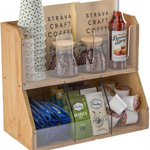 Wooden Desktop Coffee Sugar Tea Storage <b>Rack</b> With Acrylic Dividers Solid Wood <b>Shelf</b> Multipurpose Organizer Tabletop Mount - Product Image 5