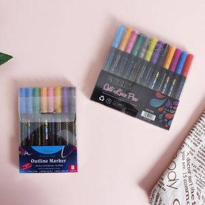 Double Line Metallic Outline <b>Marker</b> 8 Colors <b>Permanent</b> Ink Fine Tip Shake & Press Design for Writing Drawing & Greeting Cards - Product Image 2