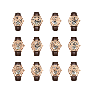 Montres mécaniques de luxe pour hommes, série 12 signes du zodiaque en or rose, squelette 3D, tourbillon volant, étanches, fabrication OEM/ODM - Product Image 1