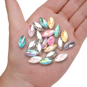 Zhubi 7X15MM dos plat oeil de cheval <span class=keywords><strong>verre</strong></span> strass avec griffe d'argent <span class=keywords><strong>Marquise</strong></span> à la main coudre sur strass vêtements sac accessoires - Product Image 4